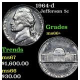 1964-d Jefferson Nickel 5c Grades GEM++ Unc
