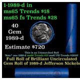 BU Shotgun Jefferson 5c roll, 1989-d 40 pcs Bank $