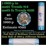 BU Shotgun Jefferson 5c roll, 1960-p 40 pcs Bank $