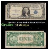 1935D $1 Blue Seal Silver Certificate Grades vf de