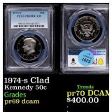 1974-s Clad Proof Kennedy Half Dollar 50c pr69 dca