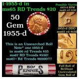 BU Shotgun Lincoln 1c roll, 1955-d 50 pcs Bank Wra