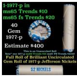 BU Shotgun Jefferson 5c roll, 1977-p 40 pcs Bank $