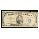 1953A $5 Blue Seal Silver Certificate Grades vf+