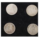 Lot Of 4 Coins. 1891 Seated Liberty Dime 10c