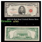 1963 $5 Red Seal United States Note Grades xf+