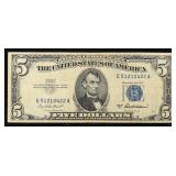 1953A $5 Blue Seal Silver Certificate Grades vf++