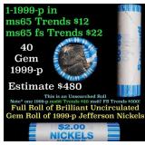 BU Shotgun Jefferson 5c roll, 1999-p 40 pcs Bank $
