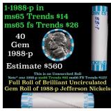 BU Shotgun Jefferson 5c roll, 1988-p 40 pcs Bank $