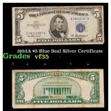 1953A $5 Blue Seal Silver Certificate Grades vf++