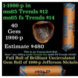 BU Shotgun Jefferson 5c roll, 1996-p 40 pcs Bank $