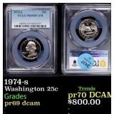 1974-s Proof Washington Quarter 25c pr69 dcam PCGS