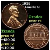 1959 Proof Lincoln Cent 1c Grades Gem++ Proof Red
