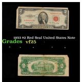 1953 $2 Red Seal United States Note Grades vf+