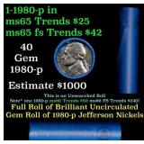 BU Shotgun Jefferson 5c roll, 1980-p 40 pcs Bank $