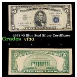 1953 $5 Blue Seal Silver Certificate Grades vf++