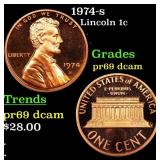 1974-s Proof Lincoln Cent 1c Grades GEM++ Proof De