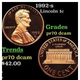 1992-s Proof Lincoln Cent 1c Grades GEM++ Proof De