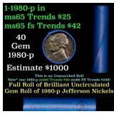 BU Shotgun Jefferson 5c roll, 1980-p 40 pcs Bank $