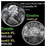 1966 Large Beads Canada Dollar KM# 64.1 1 Grades C