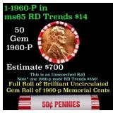 BU Shotgun Lincoln 1c roll, 1960-p 50 pcs Bank Wra