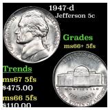 1947-d Jefferson Nickel 5c Grades GEM++ 5fs