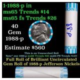 BU Shotgun Jefferson 5c roll, 1988-p 40 pcs Bank $