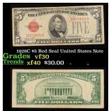 1928C $5 Red Seal United States Note Grades vf++