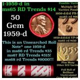 BU Shotgun Lincoln 1c roll, 1959-d 50 pcs Bank Wra