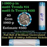 BU Shotgun Jefferson 5c roll, 1960-p 40 pcs Bank $