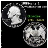 1988-s ty 1 Proof Washington Quarter 25c Grades GE