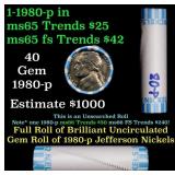 BU Shotgun Jefferson 5c roll, 1980-p 40 pcs Bank $