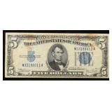1934C $5 Blue Seal Silver Certificate Grades vf++