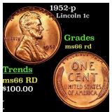 1952-p Lincoln Cent 1c Grades GEM+ Unc RD