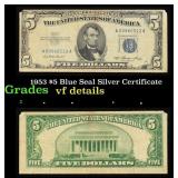 1953 $5 Blue Seal Silver Certificate Grades vf det
