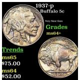 1937-p Buffalo Nickel 5c Grades Choice+ Unc