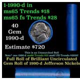 BU Shotgun Jefferson 5c roll, 1990-d 40 pcs Bank $