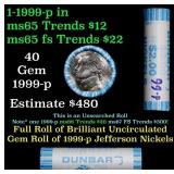 BU Shotgun Jefferson 5c roll, 1999-p 40 pcs Bank $