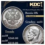 1912 Russia 50 Kopeks Silver Y# 58.2 Grades Choice