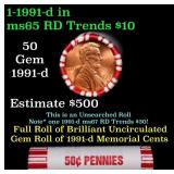 BU Shotgun Lincoln 1c roll, 1991-d 50 pcs Bank Wra