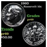 1960 Proof Roosevelt Dime 10c Grades GEM++ Proof