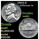 1964-d Jefferson Nickel 5c Grades GEM++ Unc