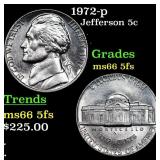 1972-p Jefferson Nickel 5c Grades GEM+ 5fs
