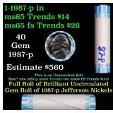 BU Shotgun Jefferson 5c roll, 1987-p 40 pcs Bank $