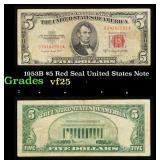 1953B $5 Red Seal United States Note Grades vf+