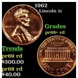 1962 Proof Lincoln Cent 1c Grades Gem++ Proof Red