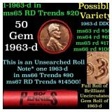 BU Shotgun Lincoln 1c roll, 1963-d 50 pcs Bank Wra