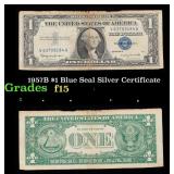 1957B $1 Blue Seal Silver Certificate Grades f+