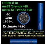 BU Shotgun Jefferson 5c roll, 1989-d 40 pcs Bank $
