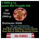 BU Shotgun Lincoln 1c roll, 1990-p 50 pcs Bank Wra